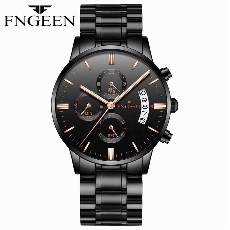 FNGEEN 5055 Jam Tangan Pria Luxury Stainless Steel Quartz Original Tahan Air Watch + Kotak Gratis